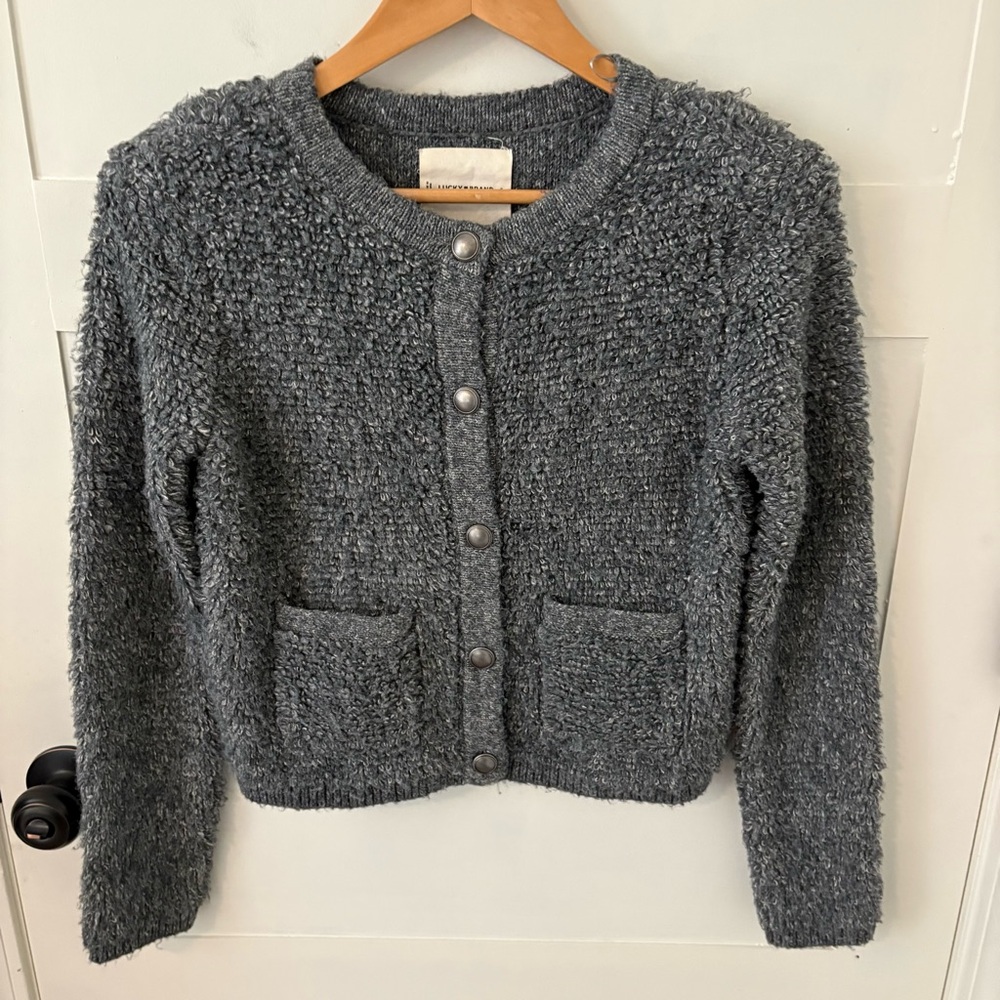 Lucky Brand Gray Boucle Sweater Lady Jacket. Size Small. - Picture 6 of 16